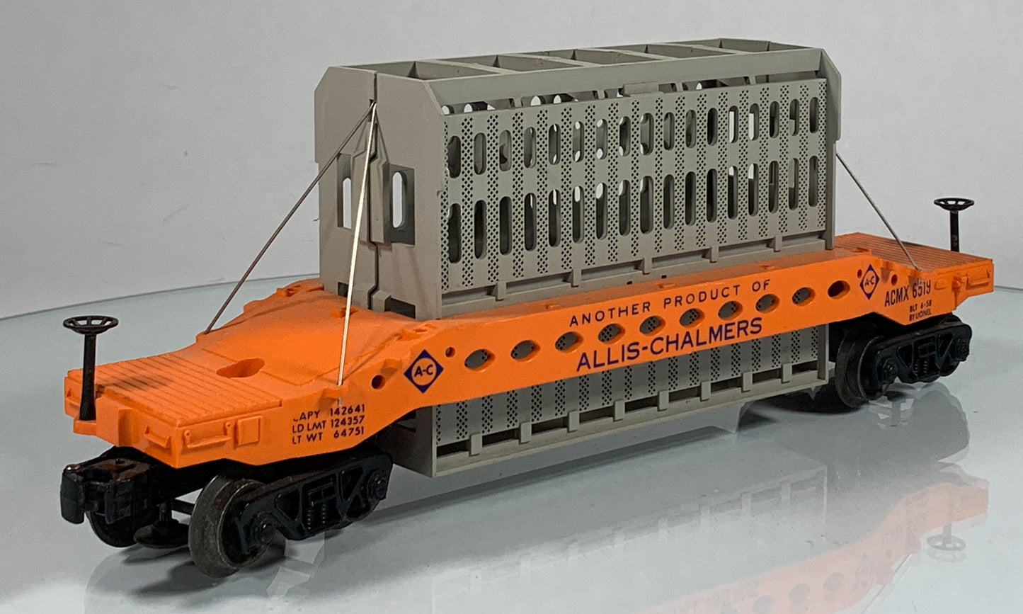 LIONEL • O GAUGE • 1958 Postwar 6519 Allis Chalmers Flat Car • Original Box • EXCELLENT COND
