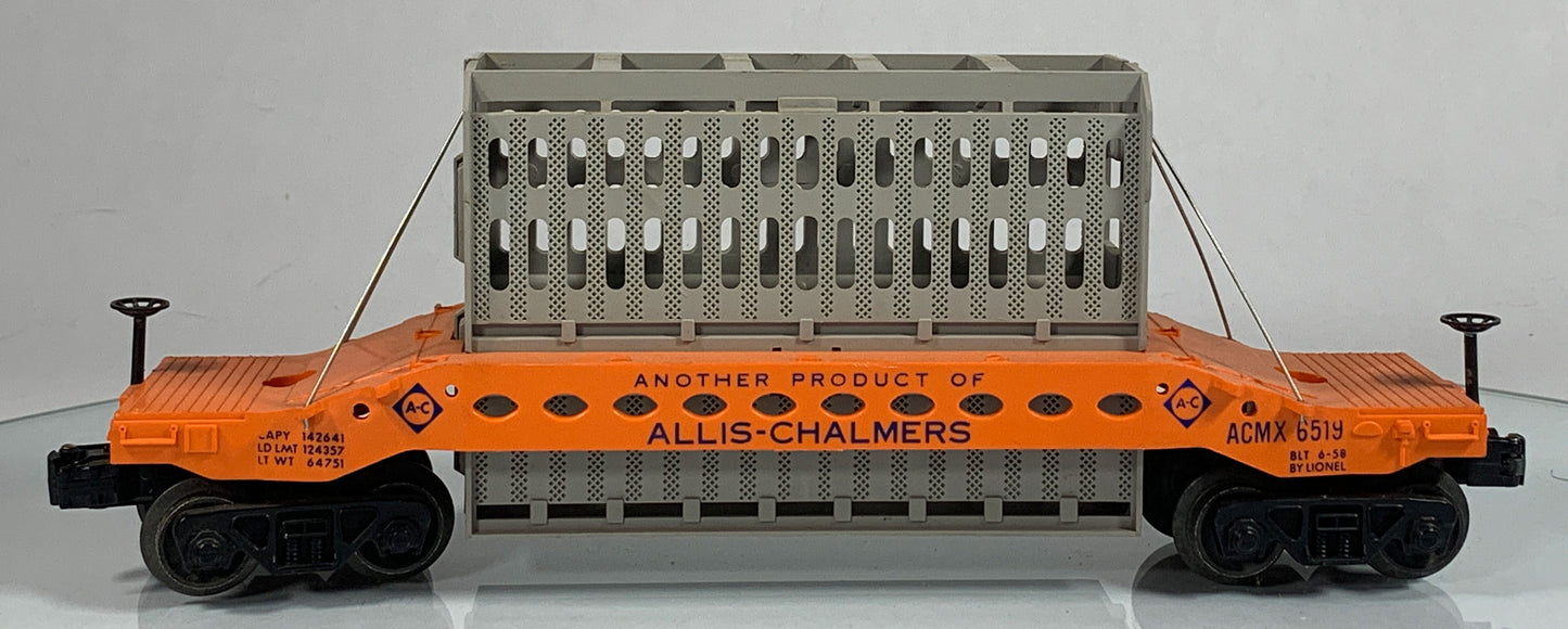 LIONEL • O GAUGE • 1958 Postwar 6519 Allis Chalmers Flat Car • Original Box • EXCELLENT COND