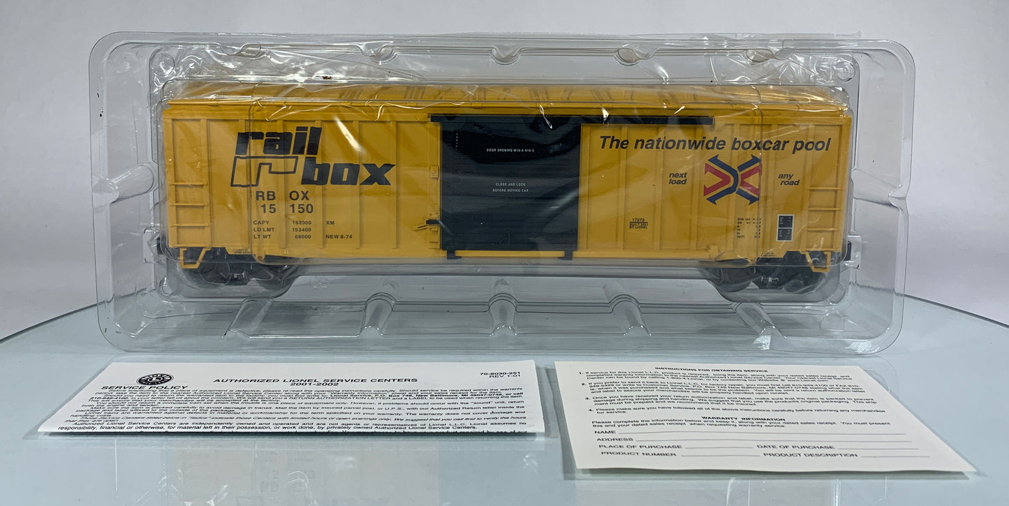 LIONEL • STD O GAUGE • 2001 Rail Box Boxcar 6-17272 • NEW OLD STOCK