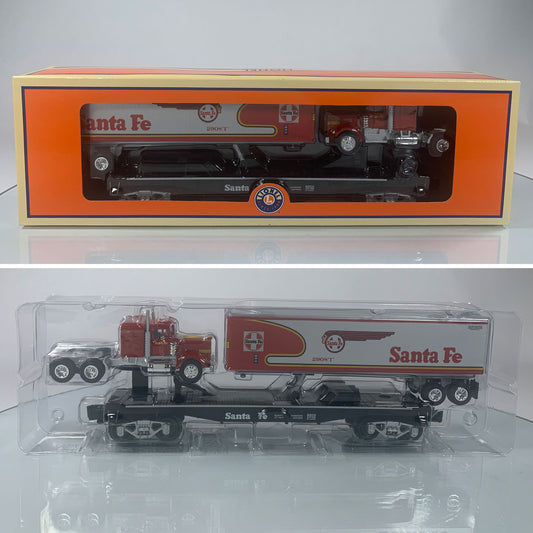 LIONEL • O GAUGE • LOTS 2008 Santa Fe Warbonnet Flatcar with Tractor & Trailer Cab 6-52523 • NEW OLD STOCK